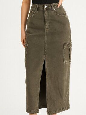 STS Blue Maddie Maxi Denim Skirt Olive Green 28